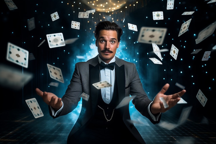 Gratis Foto medium shot man in een futuristisch casino.