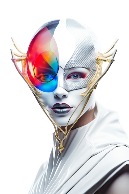 Medium shot model poseren met futuristisch masker
