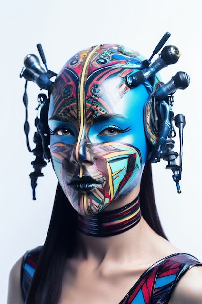 Gratis foto medium shot model poseren met futuristisch masker