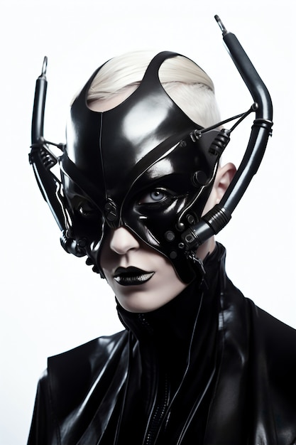 Gratis foto medium shot model poseren met futuristisch masker