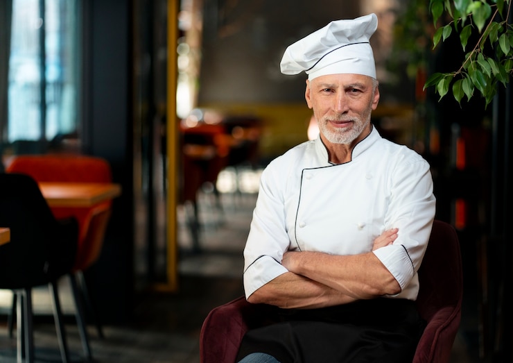 Gratis Foto medium shot professionele chef-kok die poseert