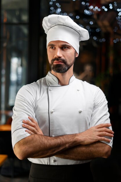 Medium shot professionele chef-kok die poseert