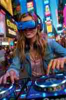 Gratis foto medium shot vrouw dj met augmented reality bril