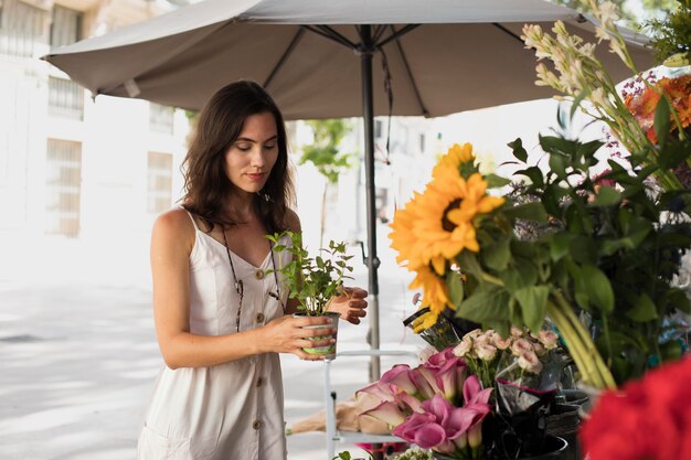 Medium shot vrouw met bloempot