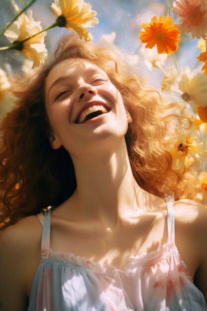 Medium shot vrouw poseert met bloemen