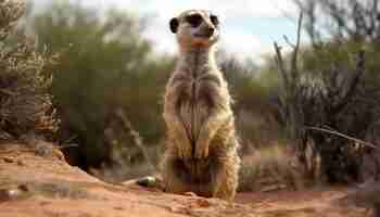 Gratis foto meerkat staat in het gras alert en schattig gegenereerd door ai