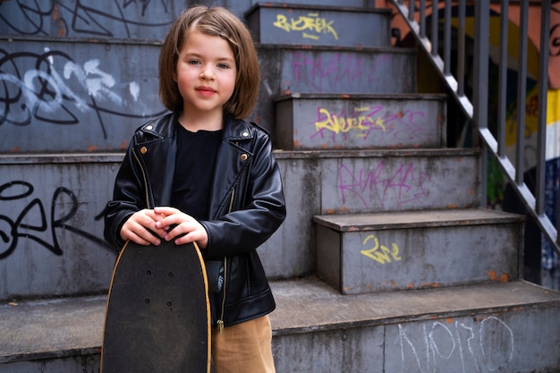 Meisje met skateboard vooraanzicht