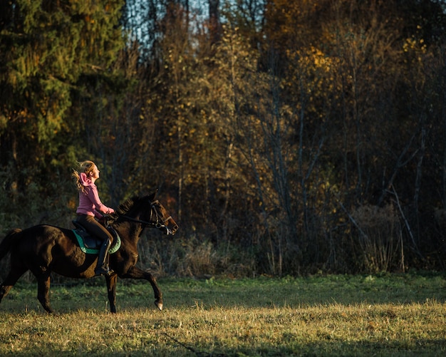 Gratis foto meisje rijdt op een paard