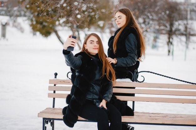 Meisjes in een winterpark
