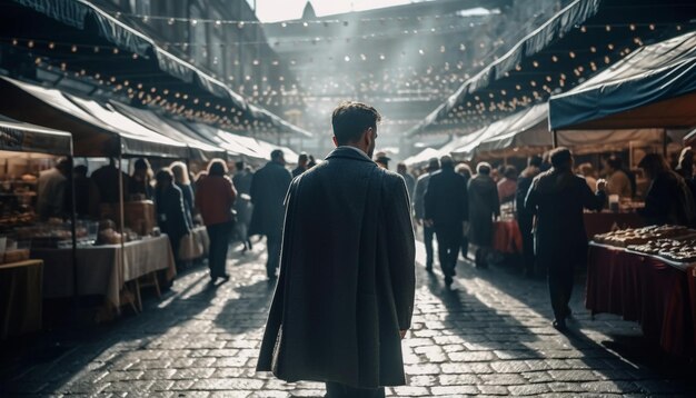 Gratis foto menigte die door het verlichte nachtleven van de stad loopt, gegenereerd door ai