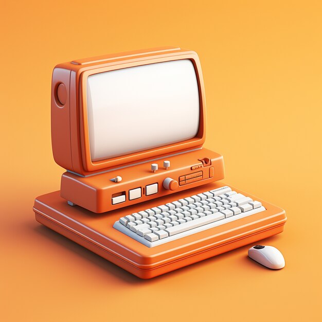 Mening van 3d retro computer met kathodestraalbuis