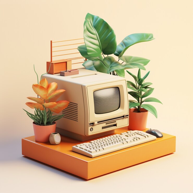 Gratis Foto mening van 3d retro computer met kathodestraalbuis