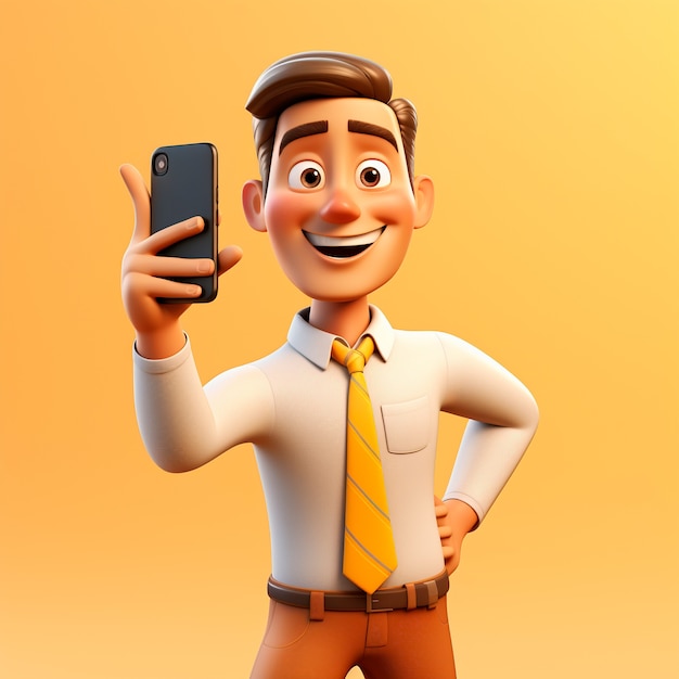 Mening van 3d zakenman die selfie neemt