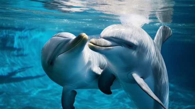 Mening van dolfijnen die in water zwemmen