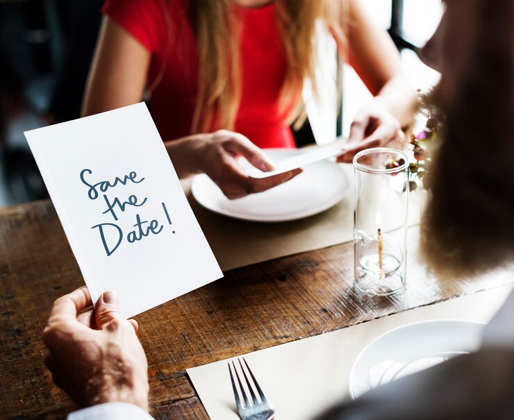 Gratis Foto mens die een kaart van de huwelijksuitnodiging leest