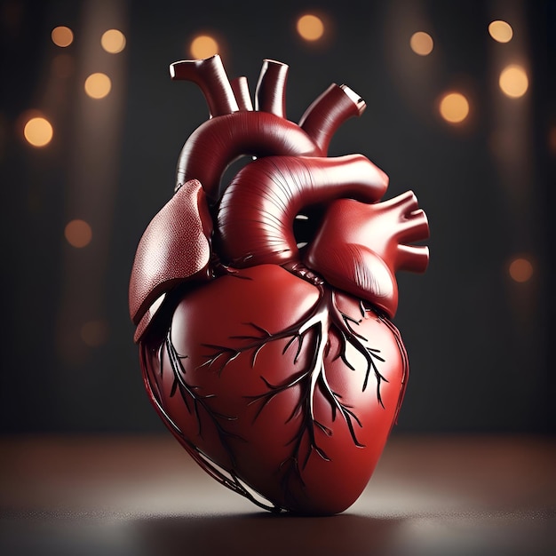 Gratis foto menselijk hart op donkere achtergrond met bokeh 3d illustratie