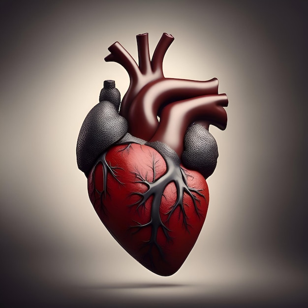 Menselijk hart op grijze achtergrond 3D illustratie Vintage stijl