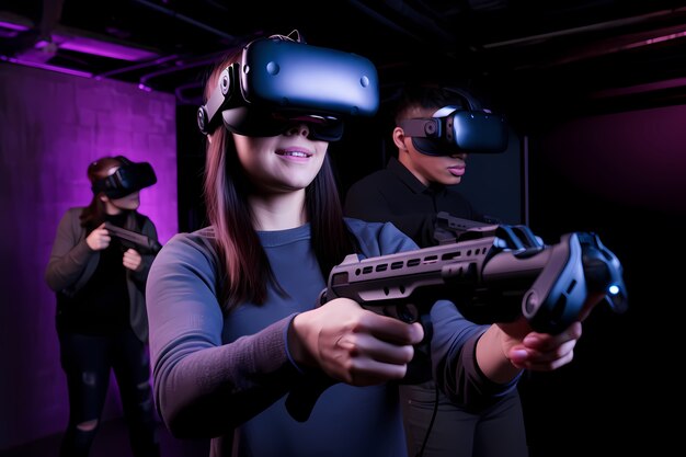 Mensen die een VR-bril dragen voor het spelen