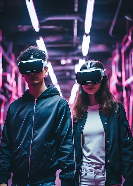 Mensen die een VR-bril dragen voor het spelen