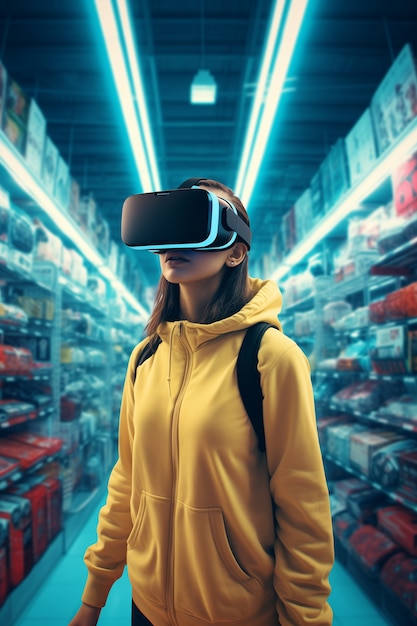 Mensen die futuristische hightech virtuele realiteitsbril dragen