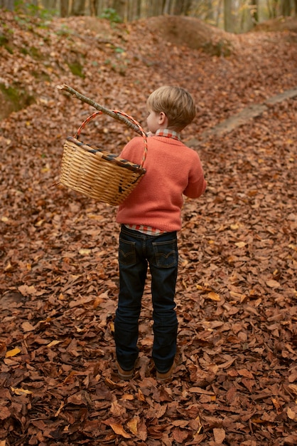 Gratis foto mensen die voedsel uit het bos verzamelen