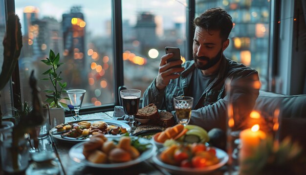 Mensen die voedselcontent creëren om op het internet te uploaden voor voedselliefhebbers