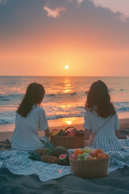 Gratis foto mensen genieten van een zomerdag picknick samen in de open lucht