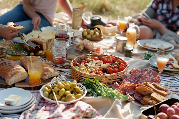 Mensen genieten van een zomerdag picknick samen in de open lucht