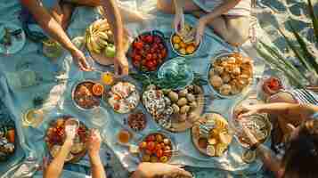 Gratis foto mensen genieten van een zomerdag picknick samen in de open lucht