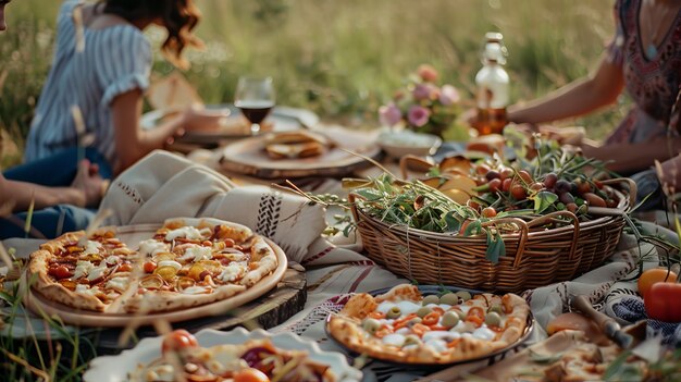 Mensen genieten van een zomerdag picknick samen in de open lucht