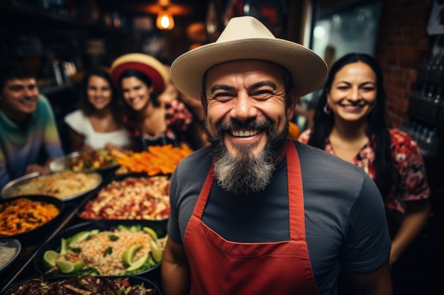 Mensen genieten van Mexicaanse barbecue.