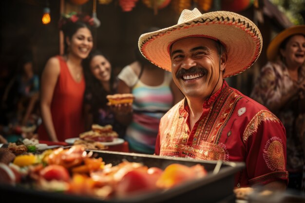 Mensen genieten van Mexicaanse barbecue.