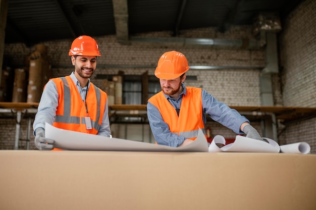 Gratis foto mensen in veiligheidsuitrusting aan het werk