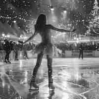 Gratis foto mensen schaatsen in zwart-wit.