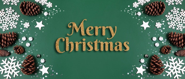 Merry christmas banner met dennenappels