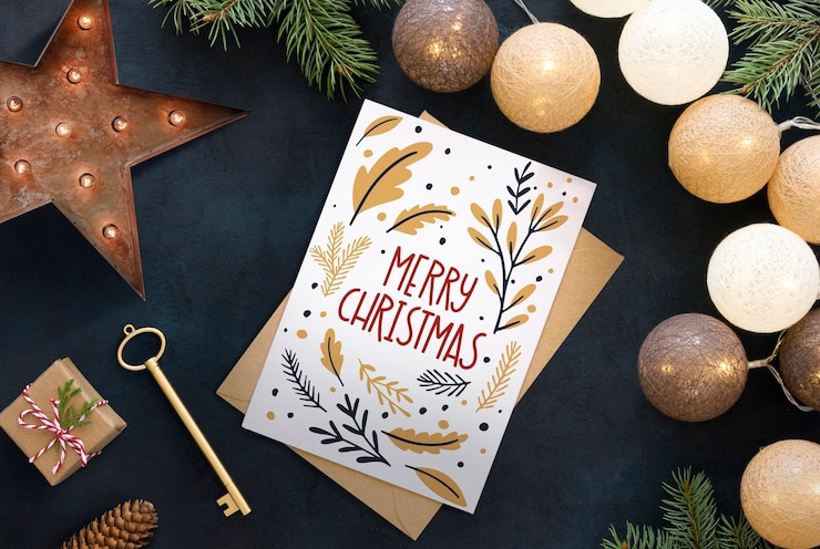 Gratis Foto merry christmas belettering op feestelijke achtergrond