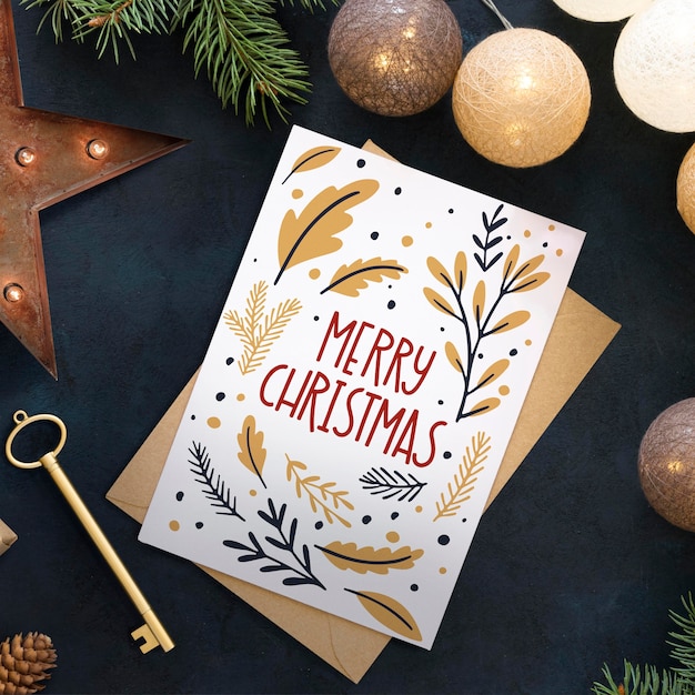 Gratis foto merry christmas belettering op feestelijke achtergrond