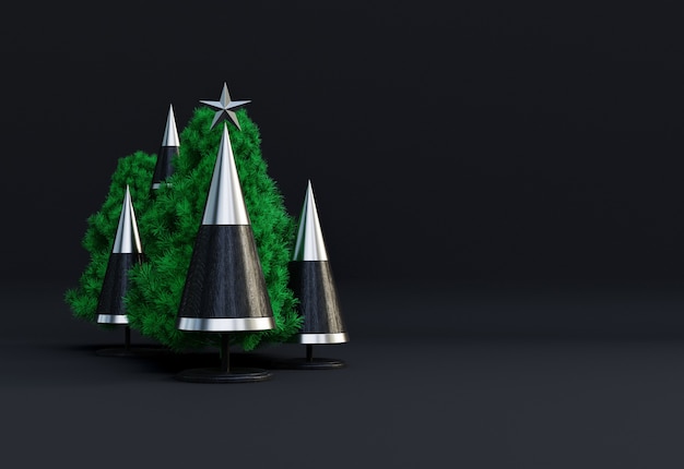 Merry Christmas-compositie met pijnboomtakken Vooraanzicht. Nieuwjaar frame mockup met kopie ruimte 3D-rendering