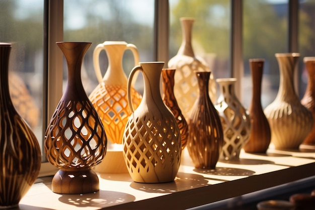Gratis foto met de hand gemaakte houten decoratieve vaas