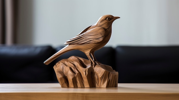 Gratis foto met de hand gemaakte houten decoratieve vogelsculptuur