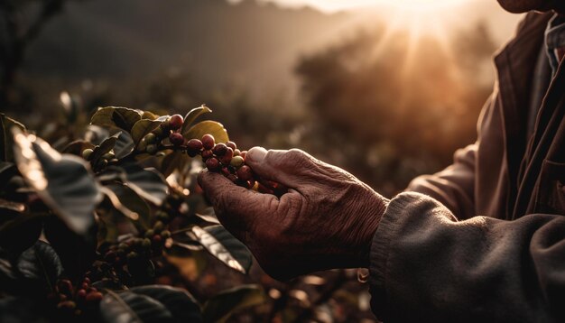 Met de hand geplukt biologisch fruit rijp voor oogst gegenereerd door AI