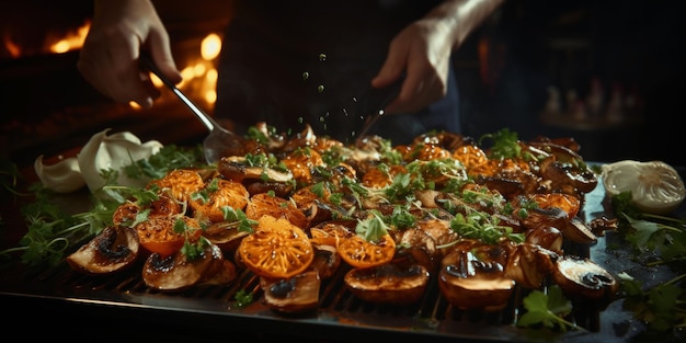 Gratis foto met de hand paddenstoelen op een pot koken