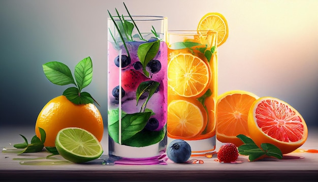 Gratis foto met fruit gevulde cocktail met citrusmunt en ijsgeneratieve ai