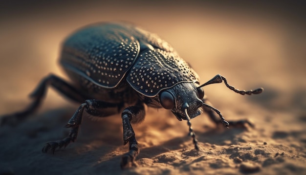 Gratis foto metaalkever kruipt op blad in de natuur gegenereerd door ai