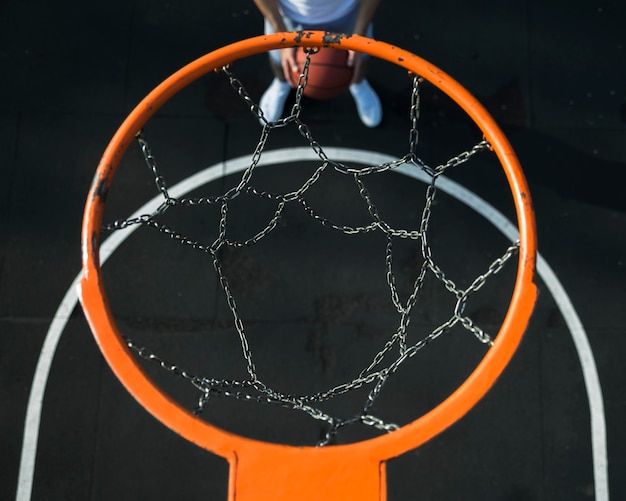 Metalen basketbal hoepel bovenaanzicht