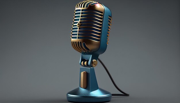 Metallic chrome microfoon staat alleen op podium generatieve AI