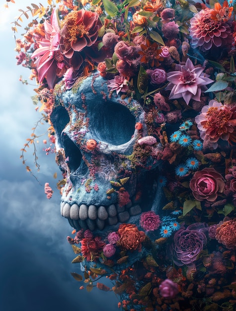 Gratis foto mexicaanse schedel van levendige kleuren met bloemen