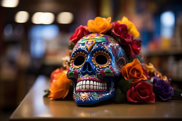 Gratis foto mexicaanse schedel van levendige kleuren met bloemen