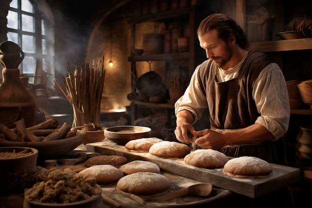 Middeleeuwse historische weergave van bakker