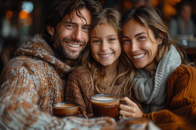 Middelgrote familie die heerlijke chocolade eet.